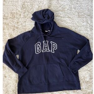 Vintage GAP XXL Full Zip Hoodie Sweatshirt Blue Spell Out Logo Casual Activewear